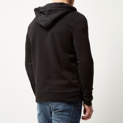 Black zip through suede panel hoody